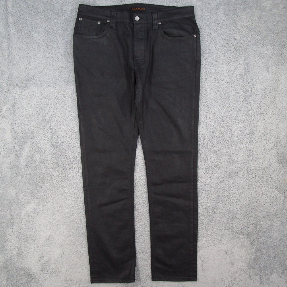 Nudie Jeans Co Thin Finn Dry Black Coated Organic Cotton Jeans Mens 36x34 Slim